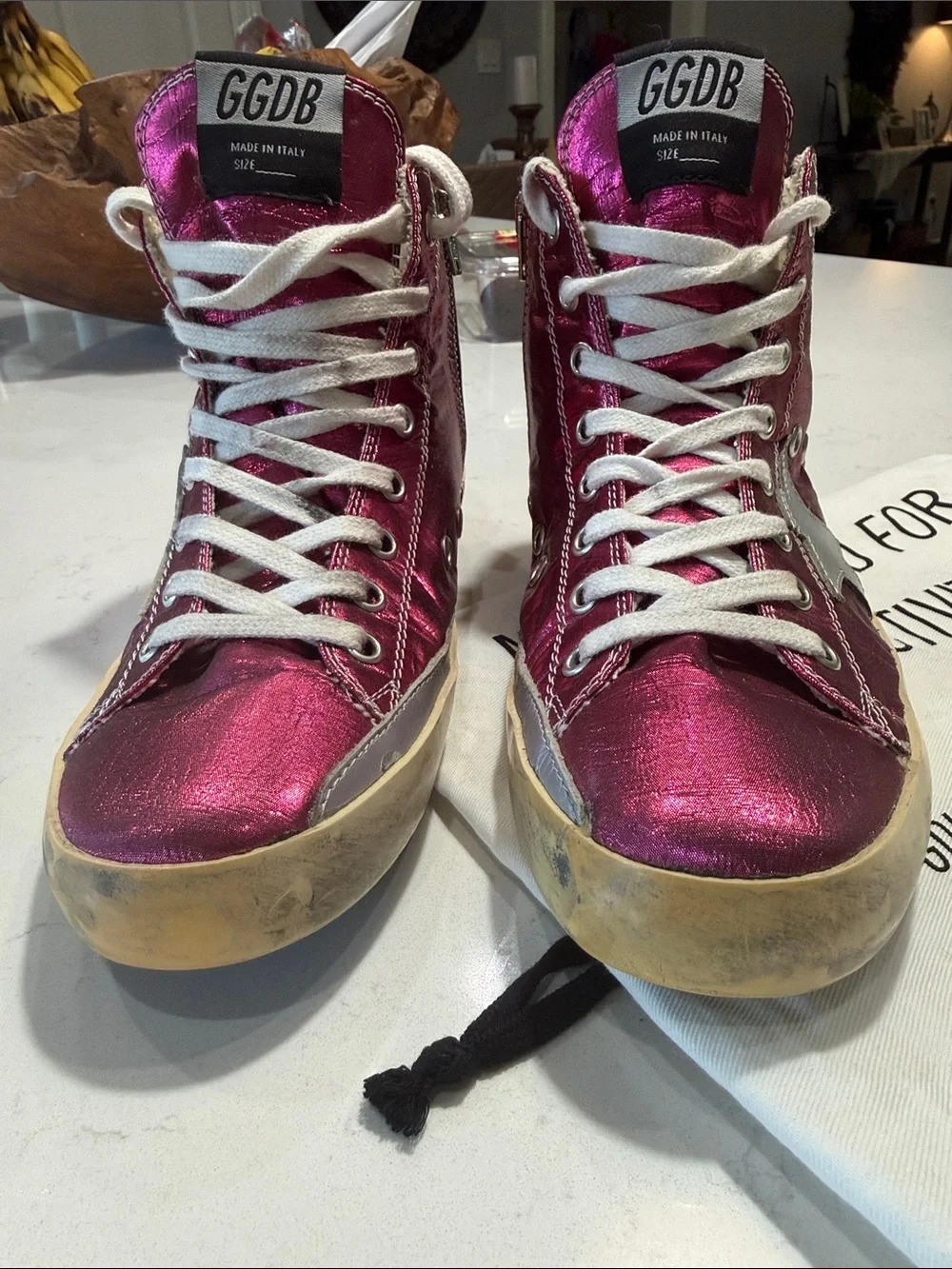 Golden Goose Francy Metallic Fuchsia High-Top Sneakers Sz. 8 w/ Dustbag